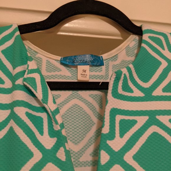 Aqua and White Fit and Flare Dress (S/M) - Picture 2 of 4